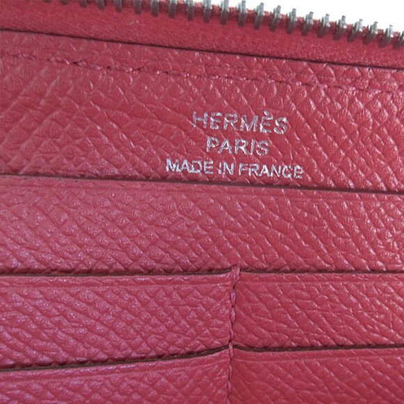 Auth HERMES AZAP LONG Zip Around long wallet Pink red leather s0483a - Picture 10 of 10